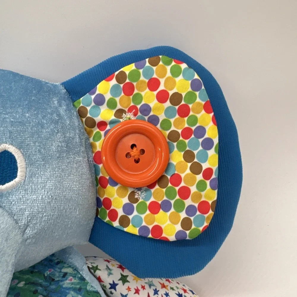 Eric Carle Blue Elephant Activity Plush Button Zip Mirror Teether Chime Toy